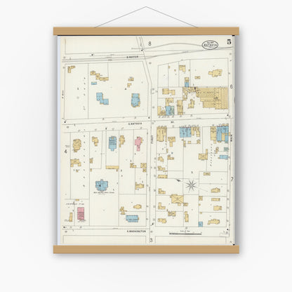 Old map wall art mockup — magnetic wood frame on white wall — Sanborn Fire Insurance Map from Batavia, Kane County, Illinois (1897), Sheet #0005