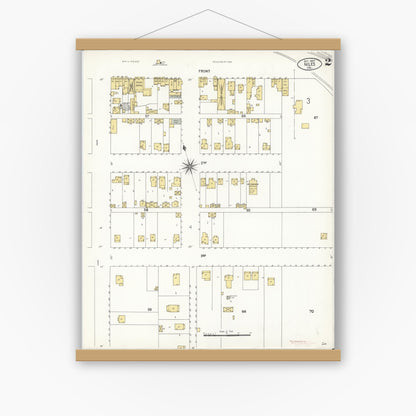 Old map wall art mockup — magnetic wood frame on white wall — Sanborn Fire Insurance Map from Niles, Alameda County, California (1907), Sheet #0002