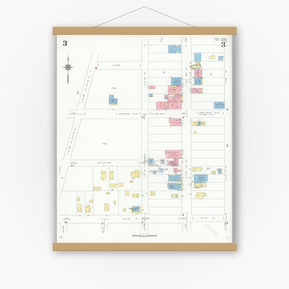 Old map wall art mockup — magnetic wood frame on white wall — Sanborn Fire Insurance Map from Dania, Broward County, Florida (1934), Sheet #0003