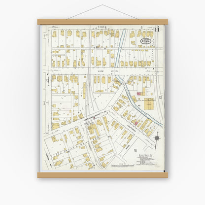 Old map wall art mockup — magnetic wood frame on white wall — Sanborn Fire Insurance Map from Xenia, Greene County, Ohio (1919), Sheet #0011