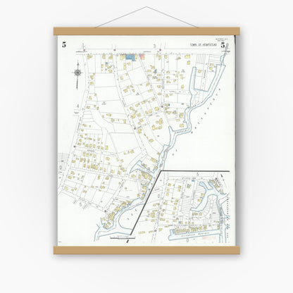 Old map wall art mockup — magnetic wood frame on white wall — Sanborn Fire Insurance Map from Seaford, Nassau County, New York (1947), Sheet #0005