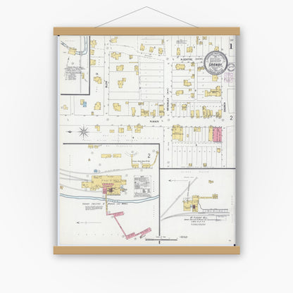 Old map wall art mockup — magnetic wood frame on white wall — Sanborn Fire Insurance Map from Granby, Newton County, Missouri (1902) - Complete Map Set