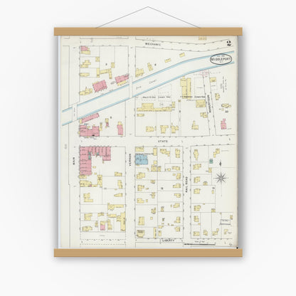 Old map wall art mockup — magnetic wood frame on white wall — Sanborn Fire Insurance Map from Middleport, Niagara County, New York (1894), Sheet #0002