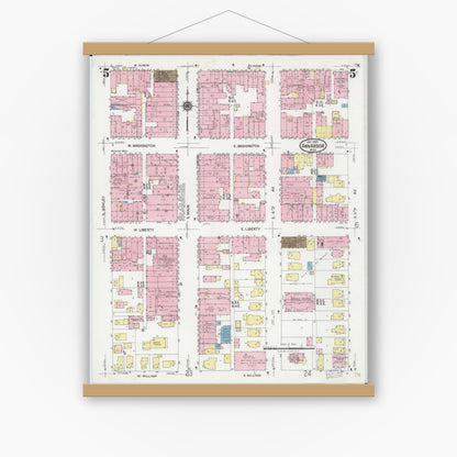 Old map wall art mockup — magnetic wood frame on white wall — Sanborn Fire Insurance Map from Ann Arbor, Washtenaw County, Michigan (1925), Sheet #0005