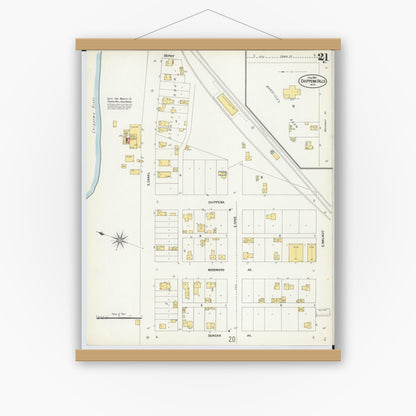 Old map wall art mockup — magnetic wood frame on white wall — Sanborn Fire Insurance Map from Chippewa Falls, Chippewa County, Wisconsin (1903), Sheet #0021
