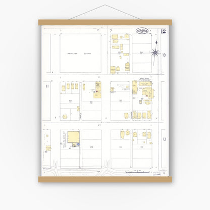 Old map wall art mockup — magnetic wood frame on white wall — Sanborn Fire Insurance Map from Marysville, Yuba County, California (1909), Sheet #0012