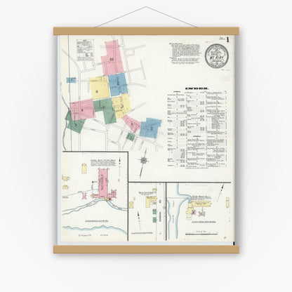 Old map wall art mockup — magnetic wood frame on white wall — Sanborn Fire Insurance Map from Mount Airy, Surry County, North Carolina (1910) - Complete Map Set