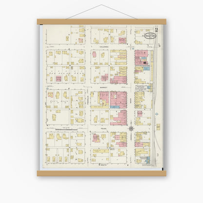 Old map wall art mockup — magnetic wood frame on white wall — Sanborn Fire Insurance Map from Rockford, Mercer County, Ohio (1915), Sheet #0002