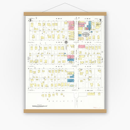 Old map wall art mockup — magnetic wood frame on white wall — Sanborn Fire Insurance Map from Spencer, Clay County, Iowa (1924), Sheet #0003
