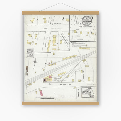 Old map wall art mockup — magnetic wood frame on white wall — Sanborn Fire Insurance Map from Bridgehampton, Suffolk County, New York (1920) - Complete Map Set