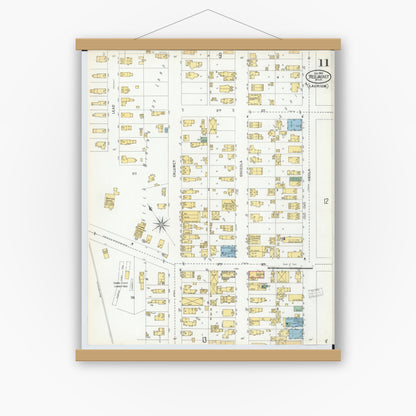 Old map wall art mockup — magnetic wood frame on white wall — Sanborn Fire Insurance Map from Red Jacket, Houghton County, Michigan (1900), Sheet #0011