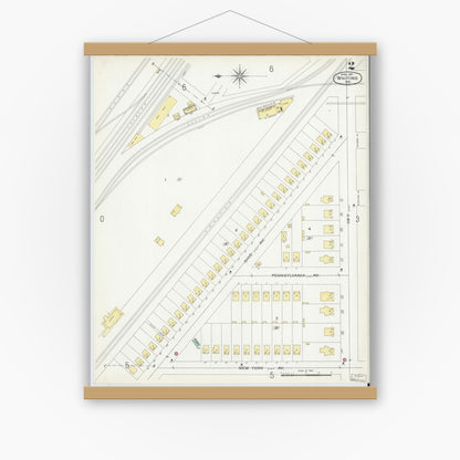 Old map wall art mockup — magnetic wood frame on white wall — Sanborn Fire Insurance Map from Whiting, Lake County, Indiana (1901), Sheet #0002