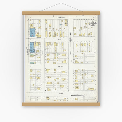 Old map wall art mockup — magnetic wood frame on white wall — Sanborn Fire Insurance Map from Pipestone, Pipestone County, Minnesota (1898), Sheet #0003