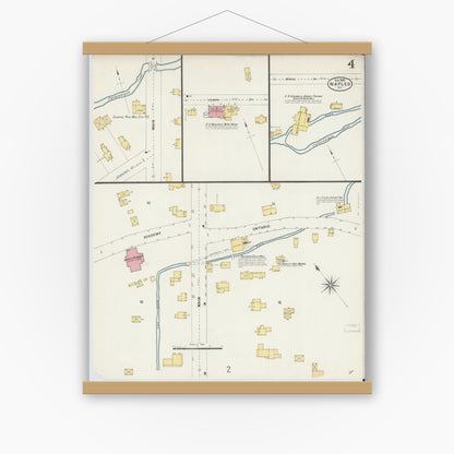 Old map wall art mockup — magnetic wood frame on white wall — Sanborn Fire Insurance Map from Naples, Ontario County, New York (1898), Sheet #0004