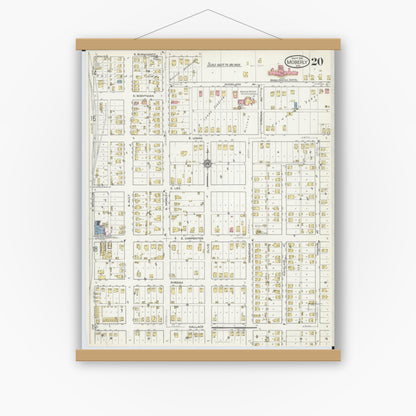Old map wall art mockup — magnetic wood frame on white wall — Sanborn Fire Insurance Map from Moberly, Randolph County, Missouri (1916), Sheet #0020