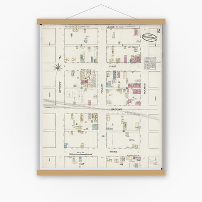 Old map wall art mockup — magnetic wood frame on white wall — Sanborn Fire Insurance Map from Shakopee, Scott County, Minnesota (1884), Sheet #0002