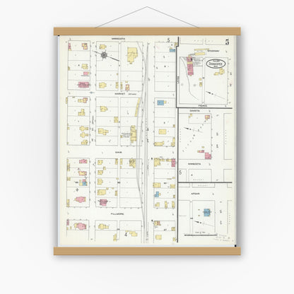 Old map wall art mockup — magnetic wood frame on white wall — Sanborn Fire Insurance Map from Shakopee, Scott County, Minnesota (1910), Sheet #0005