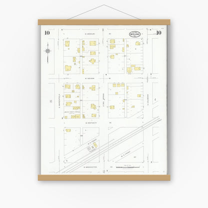Old map wall art mockup — magnetic wood frame on white wall — Sanborn Fire Insurance Map from Midland, Midland County, Texas (1929), Sheet #0010