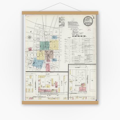 Old map wall art mockup — magnetic wood frame on white wall — Sanborn Fire Insurance Map from Seymour, Jackson County, Indiana (1892), Sheet #0001