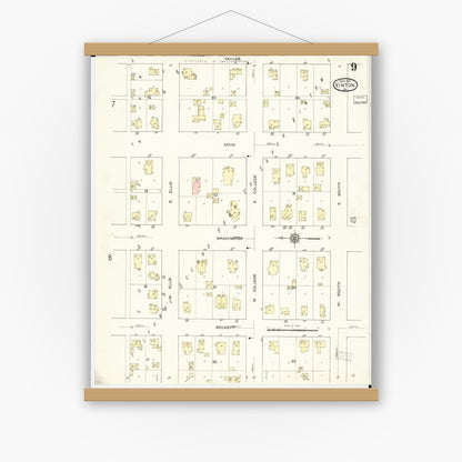 Old map wall art mockup — magnetic wood frame on white wall — Sanborn Fire Insurance Map from Vinton, Benton County, Iowa (1913), Sheet #0009