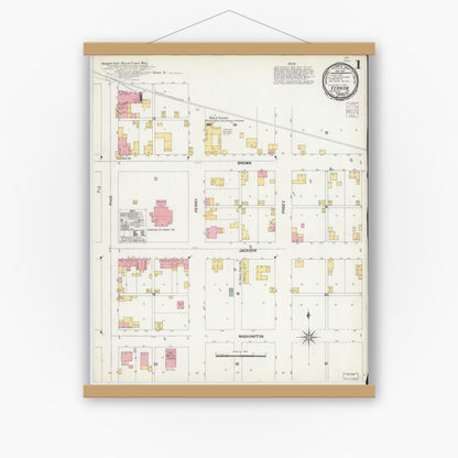 Old map wall art mockup — magnetic wood frame on white wall — Sanborn Fire Insurance Map from Vernon, Jennings County, Indiana (1901) - Complete Map Set