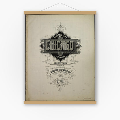 Old map wall art mockup — magnetic wood frame on white wall — Sanborn Fire Insurance Map from Chicago, Cook County, Illinois (1911), Sheet #0001