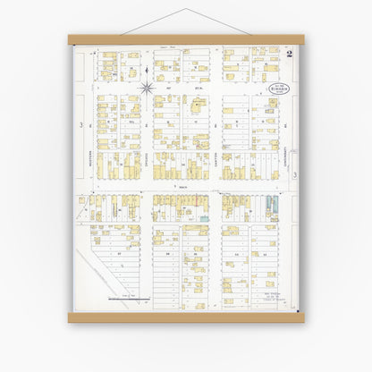 Old map wall art mockup — magnetic wood frame on white wall — Sanborn Fire Insurance Map from Biwabik, Saint Louis County, Minnesota (1906), Sheet #0002
