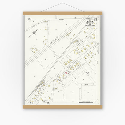 Old map wall art mockup — magnetic wood frame on white wall — Sanborn Fire Insurance Map from Bryan, Brazos County, Texas (1925), Sheet #0023
