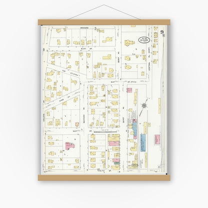 Old map wall art mockup — magnetic wood frame on white wall — Sanborn Fire Insurance Map from Dixon, Lee County, Illinois (1910), Sheet #0009