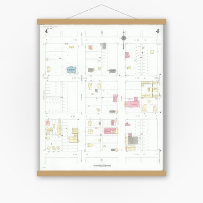Old map wall art mockup — magnetic wood frame on white wall — Sanborn Fire Insurance Map from Fort Stockton, Pecos County, Texas (1946), Sheet #0004