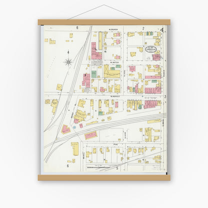 Old map wall art mockup — magnetic wood frame on white wall — Sanborn Fire Insurance Map from Orrville, Wayne County, Ohio (1904), Sheet #0004