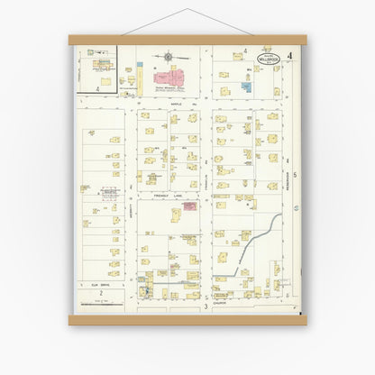 Old map wall art mockup — magnetic wood frame on white wall — Sanborn Fire Insurance Map from Millbrook, Dutchess County, New York (1913), Sheet #0004