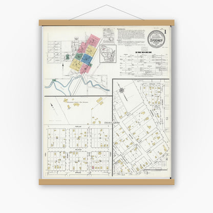 Old map wall art mockup — magnetic wood frame on white wall — Sanborn Fire Insurance Map from Spooner, Washburn County, Wisconsin (1917) - Complete Map Set