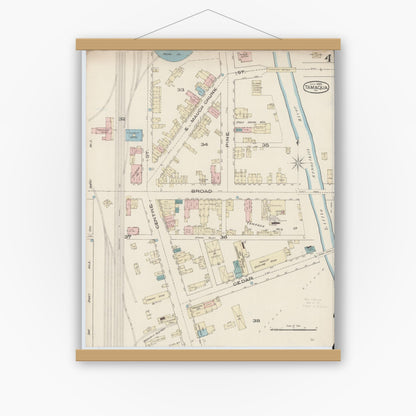 Old map wall art mockup — magnetic wood frame on white wall — Sanborn Fire Insurance Map from Tamaqua, Schuylkill County, Pennsylvania (1885), Sheet #0004
