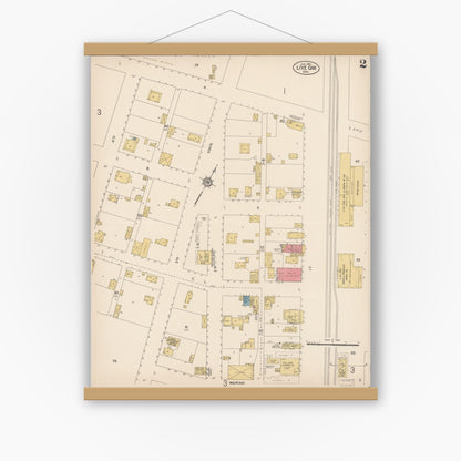 Old map wall art mockup — magnetic wood frame on white wall — Sanborn Fire Insurance Map from Live Oak, Sutter County, California (1914), Sheet #0002
