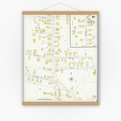 Old map wall art mockup — magnetic wood frame on white wall — Sanborn Fire Insurance Map from Weymouth, Norfolk County, Massachusetts (1904), Sheet #0019