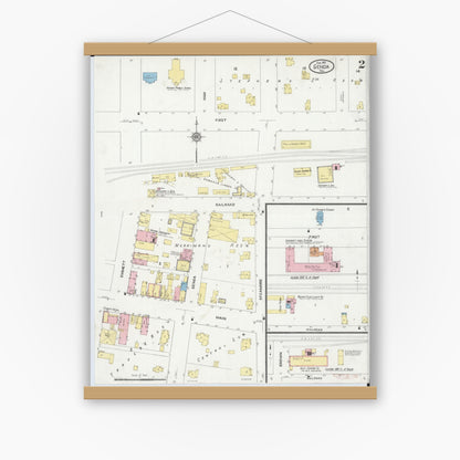 Old map wall art mockup — magnetic wood frame on white wall — Sanborn Fire Insurance Map from Genoa, De Kalb County, Illinois (1912), Sheet #0002