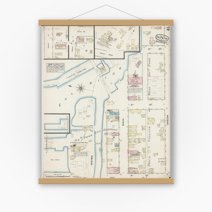 Old map wall art mockup — magnetic wood frame on white wall — Sanborn Fire Insurance Map from De Pere, Brown County, Wisconsin (1884), Sheet #0002