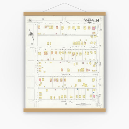 Old map wall art mockup — magnetic wood frame on white wall — Sanborn Fire Insurance Map from Coraopolis, Allegheny County, Pennsylvania (1924), Sheet #0014