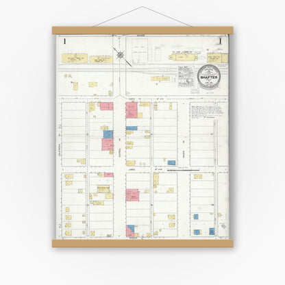 Old map wall art mockup — magnetic wood frame on white wall — Sanborn Fire Insurance Map from Shafter, Kern County, California (1926) - Complete Map Set