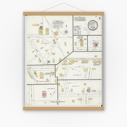 Old map wall art mockup — magnetic wood frame on white wall — Sanborn Fire Insurance Map from Oxford, Oakland County, Michigan (1900) - Complete Map Set