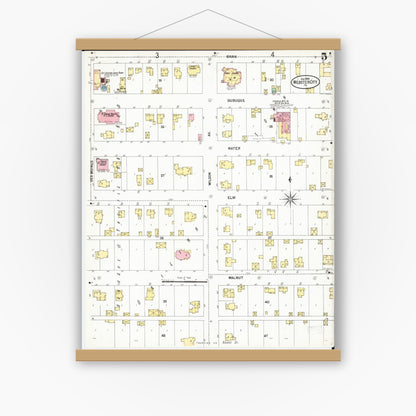 Old map wall art mockup — magnetic wood frame on white wall — Sanborn Fire Insurance Map from Webster City, Hamilton County, Iowa (1900), Sheet #0005
