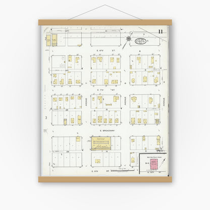 Old map wall art mockup — magnetic wood frame on white wall — Sanborn Fire Insurance Map from Cisco, Eastland County, Texas (1920), Sheet #0011