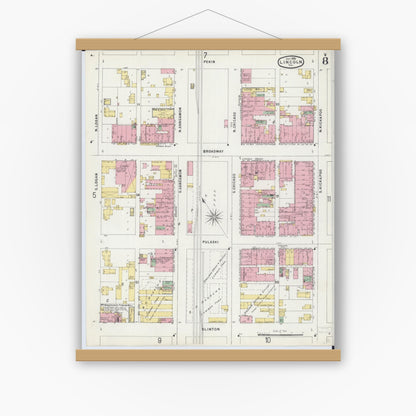 Old map wall art mockup — magnetic wood frame on white wall — Sanborn Fire Insurance Map from Lincoln, Logan County, Illinois (1896), Sheet #0008