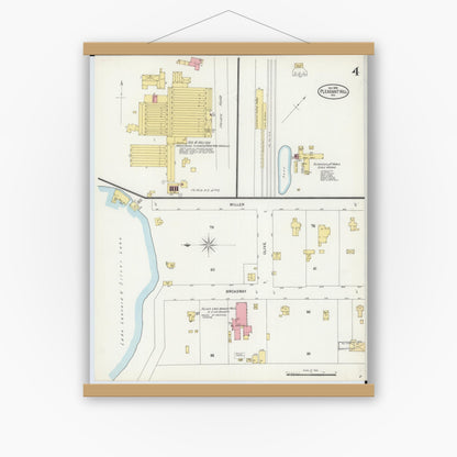 Old map wall art mockup — magnetic wood frame on white wall — Sanborn Fire Insurance Map from Pleasant Hill, Cass County, Missouri (1898), Sheet #0004
