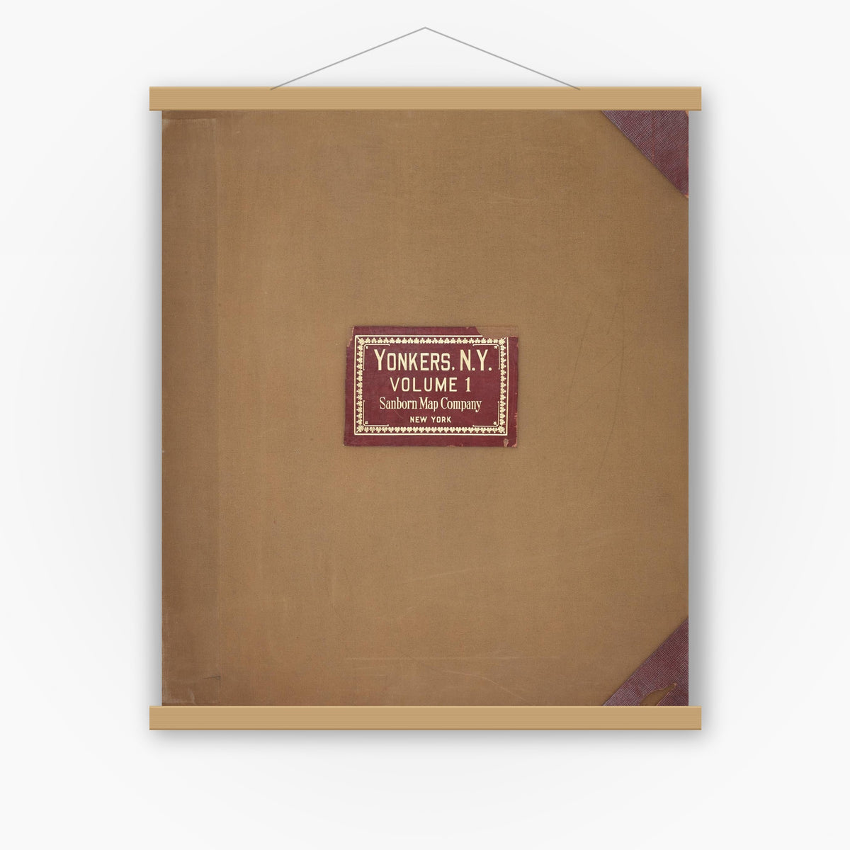 Old map wall art mockup — magnetic wood frame on white wall — Sanborn Fire Insurance Map from Yonkers, Westchester County, New York (1951), Sheet #0001