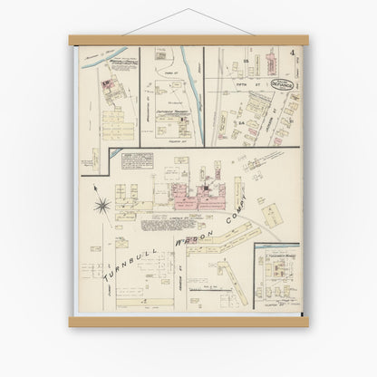 Old map wall art mockup — magnetic wood frame on white wall — Sanborn Fire Insurance Map from Defiance, Defiance County, Ohio (1884), Sheet #0004