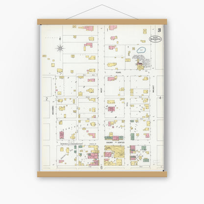 Old map wall art mockup — magnetic wood frame on white wall — Sanborn Fire Insurance Map from Winchester, Scott County, Illinois (1900), Sheet #0003