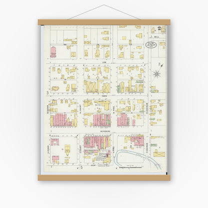 Old map wall art mockup — magnetic wood frame on white wall — Sanborn Fire Insurance Map from Lapeer, Lapeer County, Michigan (1898), Sheet #0002