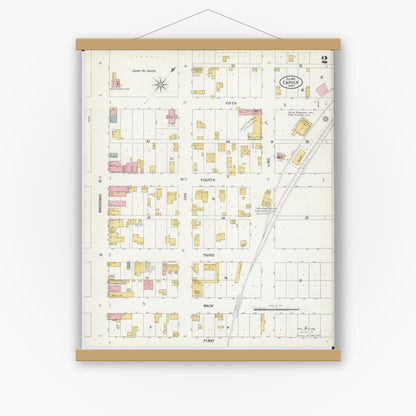 Old map wall art mockup — magnetic wood frame on white wall — Sanborn Fire Insurance Map from Carver, Carver County, Minnesota (1900), Sheet #0002